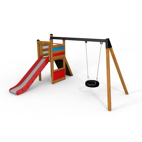 Playground Tower w Slide Single Swing Arm Swings Playground equipment LARS LAJ 10171